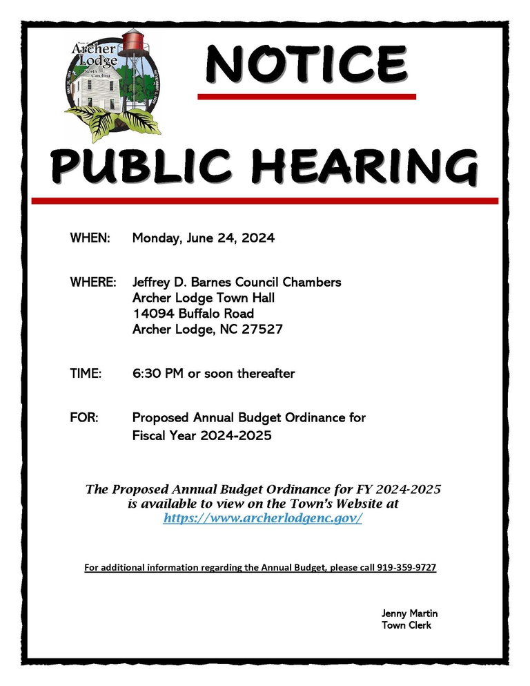 Town of Archer Lodge, North Carolina - - Notice of Public Hearing on ...